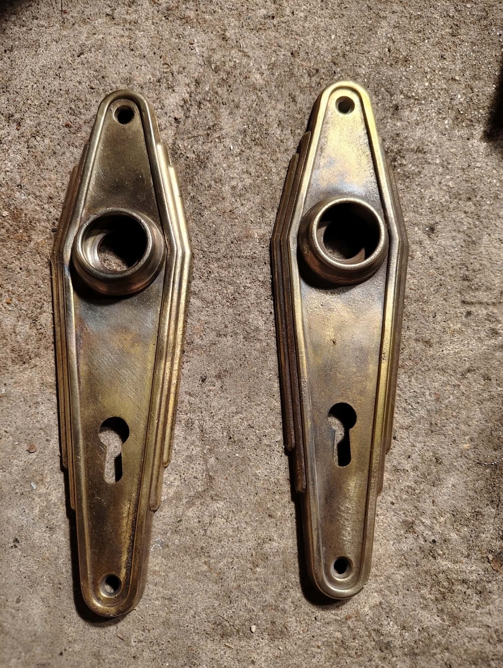 Pair Of Antique Art Deco Brass Backplate Escutcheon For Door Knob